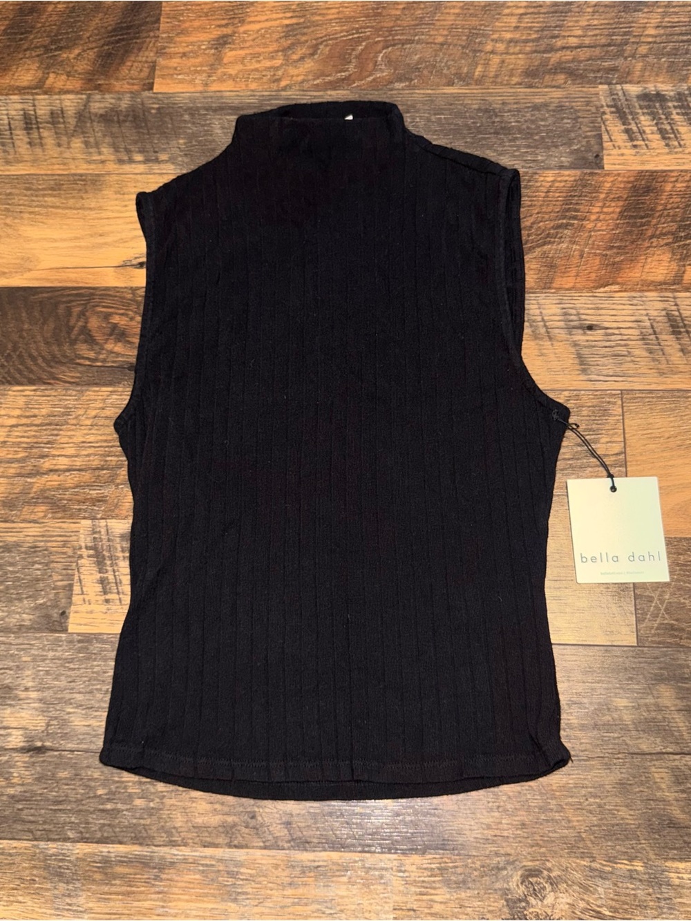 Bella Dahl Black Ribbed Sleeveless Mock Neck Top
